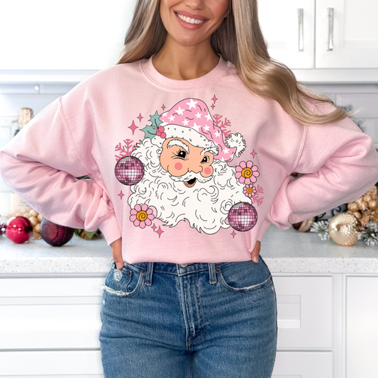 Groovy Disco Santa Sweatshirt, Retro Disco Santa Sweatshirt, Vintage Pink Santa Crewneck, Pink Santa Christmas Crewneck