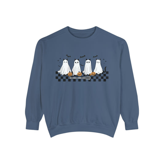 Ghost Cat Comfort Colors Sweatshirt, Halloween Shirt, Vintage Halloween Sweatshirt