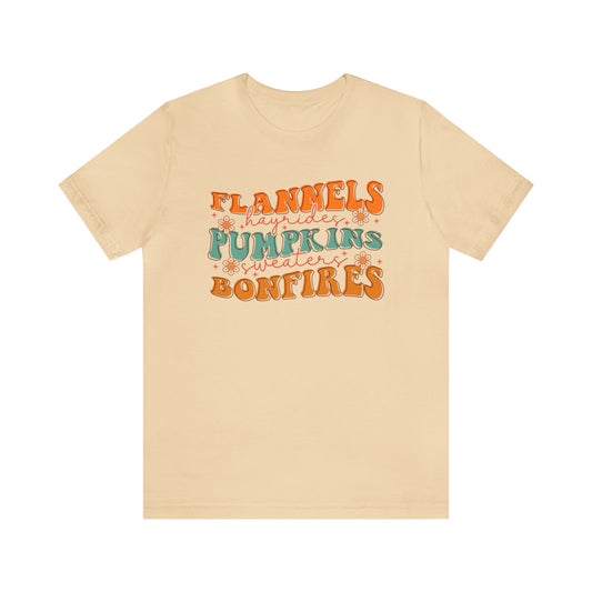 Fall Themed T-Shirt, Basic Fall Shirt, Bonfires Pumpkin Hay Rides T-Shirt